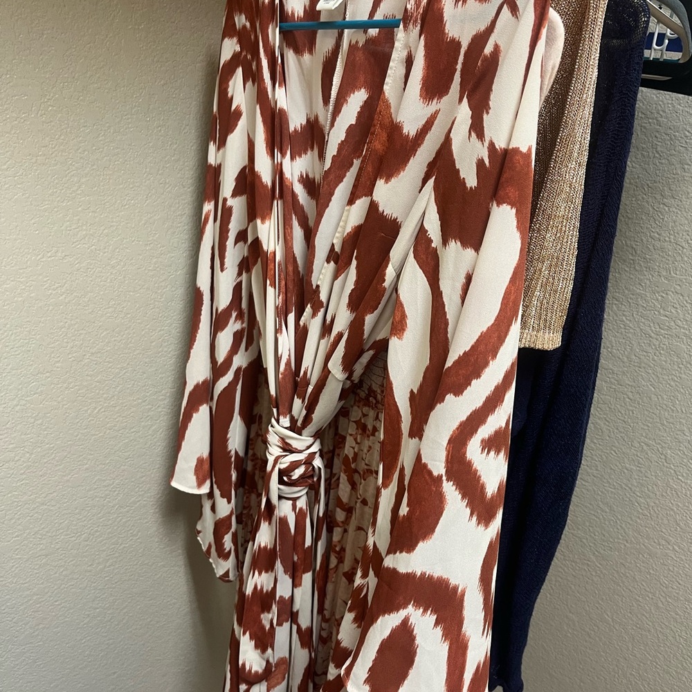 Chic Brown and White Patterned Wrap Dress